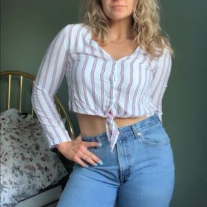 Striped White Casual Blouse